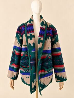 Vintage Pendleton Beaver State Southwestern Wool Blanket Jacket Coat XL